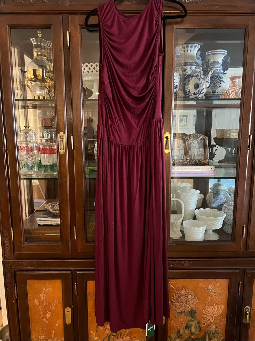 HALARA Ribbed Boat Neck Asymmetric Strap Ruched Pocket Flowy Maxi Casual size L